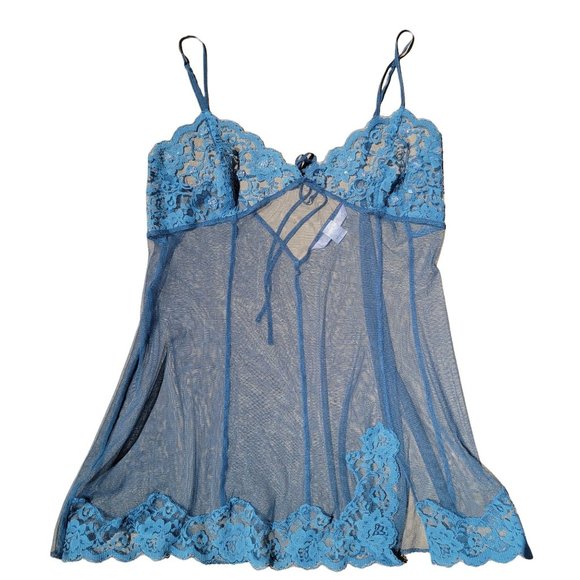 Victoria's Secret VINTAGE Womans Nightgown Mesh & Lace Nylon Beaded Babydoll L - Picture 7 of 12